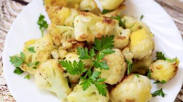 fried cauliflower with chopped parsley video