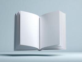 Floating open book symbolizing creativity and imagination. photo