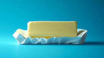 Butter block is sitting on a white paper photo