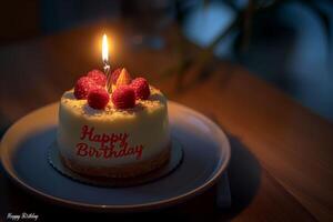 Cake with candles on it that says Happy Birthday photo