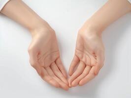 beautiful hands open on isolate white background photo
