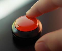 Red button is being pressed by a finger photo