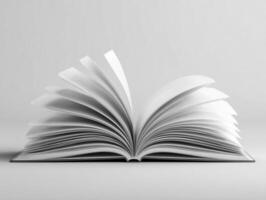 Open book with turning pages on gray background. photo