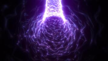 Abstract purple tunnel composed of wavy digital light particles, creating a sense of flow, data transfer, or sci-fi movement video
