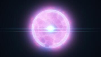 Radiant pink glowing energy sphere with soft light rays and plasma texture against a dark background video