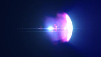 Abstract glowing blue energy sphere with fading edges and a deep radial gradient, floating in dark void with lens effects video