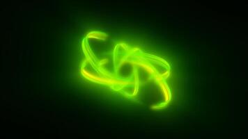 Green glowing twin-ring vortex on black background, representing flow of energy, data, or sci-fi concept video