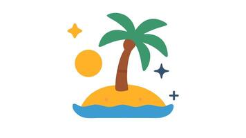 Palma árvore em uma pequeno ilha com uma Sol e estrelas dentro a fundo looping animação video