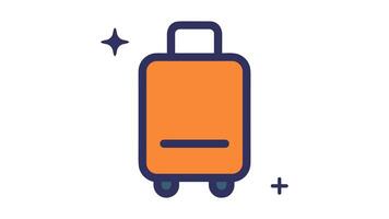 An orange suitcase with wheels and a handle surrounded by a fourpointed star and a plus sign looping animation video