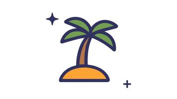 A cartoon palm tree atop a small orange island with a twinkling star and a plus sign nearby looping animation video
