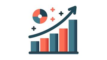 graph with rising blue bars and a curved upwardpointing arrow with a pie chart and plus signs nearby looping animation video