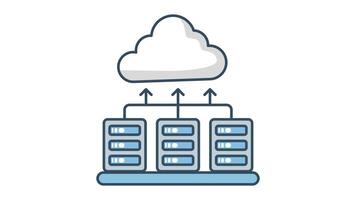 Servers connected to a cloud via upward arrows indicating data transmission or cloud computing processes looping animation video
