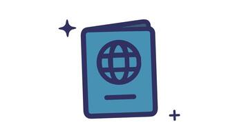 Blue passport with a globe on its cover a sparkle and a plus sign looping animation video