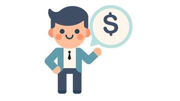 Cartoon man in a suit with a dollar sign speech bubble looping animation video
