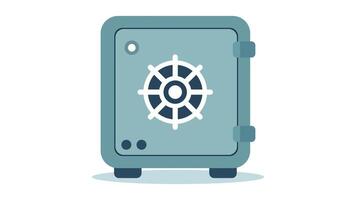 Front view of a blue cartoon bank safe with a combination lock looping animation video