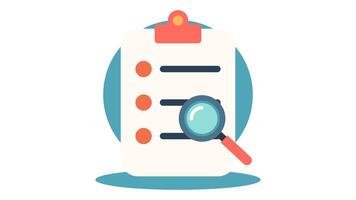 clipboard with a magnifying glass placed over a list looping animation video