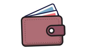 wallet holds blue and pink cards with a closure on the right looping animation video