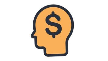 lightorange human head in profile is marked with a dark dollar sign looping animation video