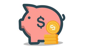 pink piggy bank with coins featuring a dollar sign on the side and a stack of coins looping animation video