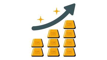 Nine gold bars stacked in increasing height with an arrow pointing upwards accented by two fourpointed stars looping animation video