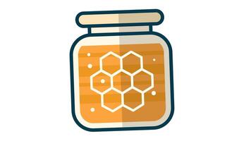 stylized jar of honey with a honeycomb pattern inside dark teal outline and a tan lid looping animation video