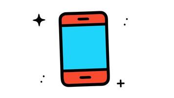 Rededged blue smartphone with dots a plus and a star on a white background looping animation video