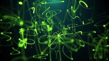 Dynamic abstract background with flowing green neon line particle squiggles on black. Chaotic movement and energy. Full HD looping animation. video