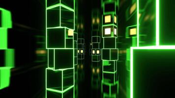 Green and Yellow Futuristic Strobe Corridor with Abstract Cube Columns Background VJ Loop in 4K video