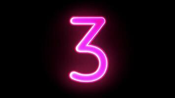 Animated neon pink number three loop video