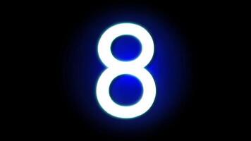 Blue neon number eight animated with glow video