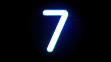 Animated number seven with blue neon effect video