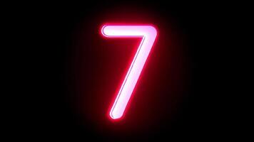Neon style number seven with glow effect video