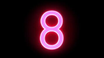 Looped animation of neon pink number eight video
