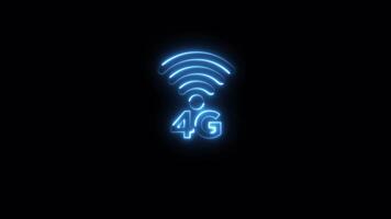 Glowing neon line 4G internet and WIFI internet connection animation isolated on black background video