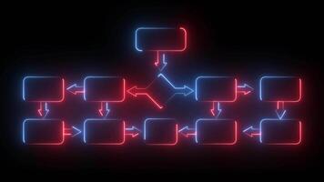 Glowing Neon colorful line Work flow chart Diagram animation isolated on black background video