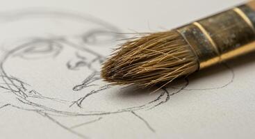 A brush is being used to draw a face photo