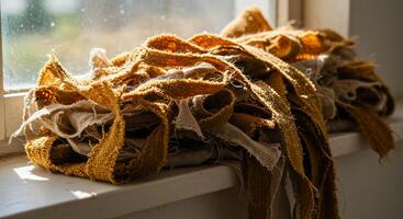 A pile of yellow cloths photo