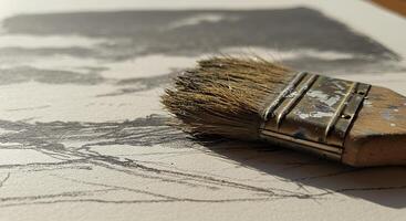 A brush on a piece of paper with a drawing photo