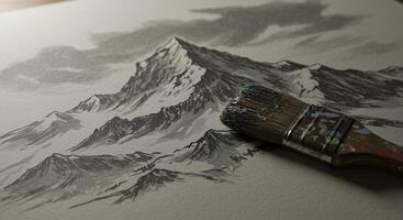 A brush is sitting on top of a mountain photo