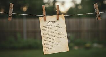 Recipe on clothesline photo