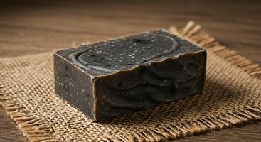 A soap bar on a burlock cloth photo