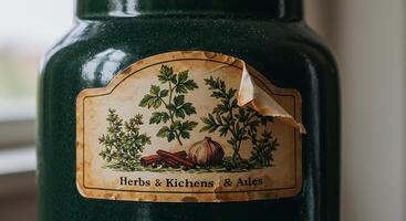 A green jar with a label on it photo