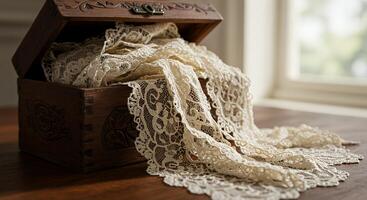 A box with lace on top of it photo