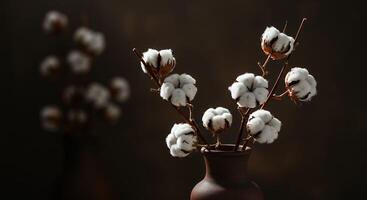 A brown vase with cotton buds in it photo