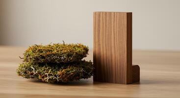 A wooden block with moss on it photo