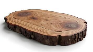 A large wooden table with a tree stump on top photo