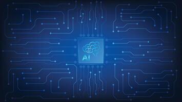 computer chip with blue futuristic circuit board background vector