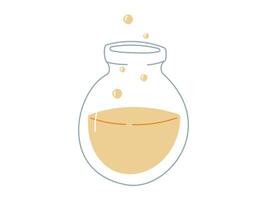 flat isolated illustration of a round glass flask filled with yellow liquid and bubbles. Perfect for educational materials, school science designs, chemistry lessons, and fun learning projects. vector