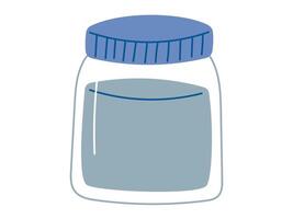 flat isolated illustration of a small glass jar filled with blue gouache paint. Perfect for school, art class, creative projects, design tools, and colorful educational materials. vector