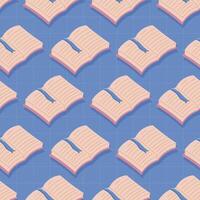flat seamless pattern of an open notebook with a blue ribbon bookmark. Pastel colors, clean design, perfect for education, journaling, school projects, and planners. vector